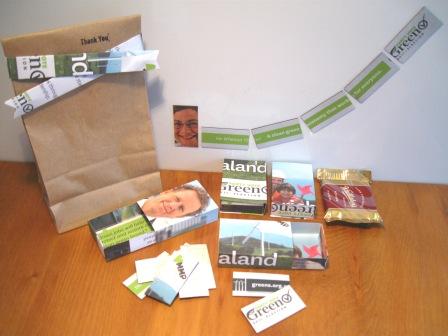 Little magnetic giftsets made from expired campaign brochures made to help the Green Party fundraise.